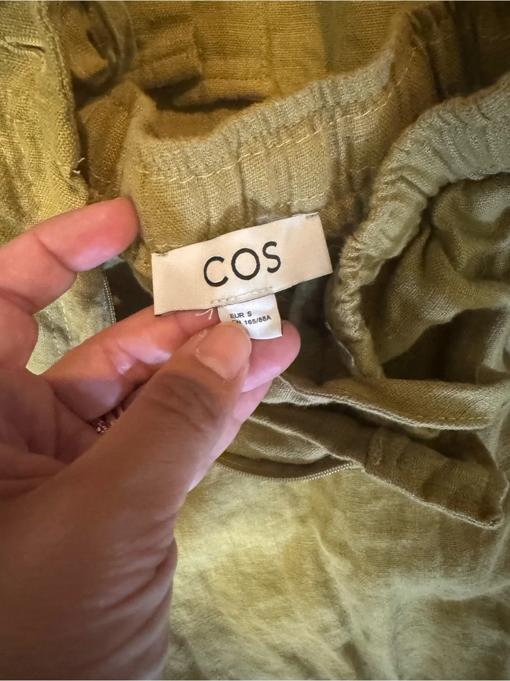 COS Olive-Mustard Linen Button-Front Top pants set